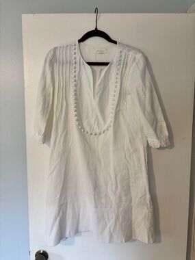 Wiggy Kit White Pom Trim Cotton Tunic Dress, Size XS